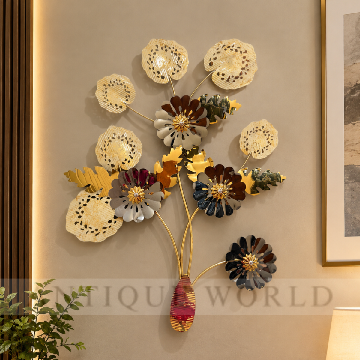 Golden Bloom Elegance Metal Wall Hanging