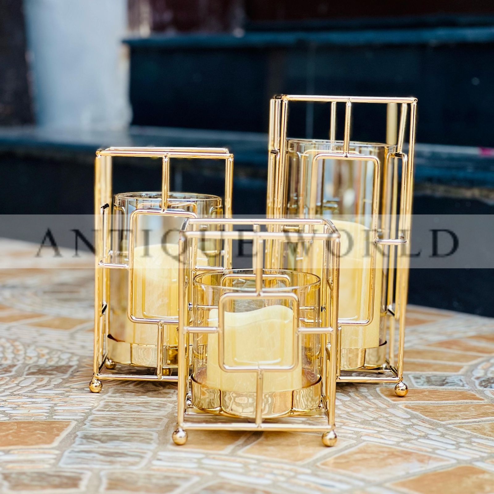 Imported Hurricane Lantern Candle Stand( Set Of 3)