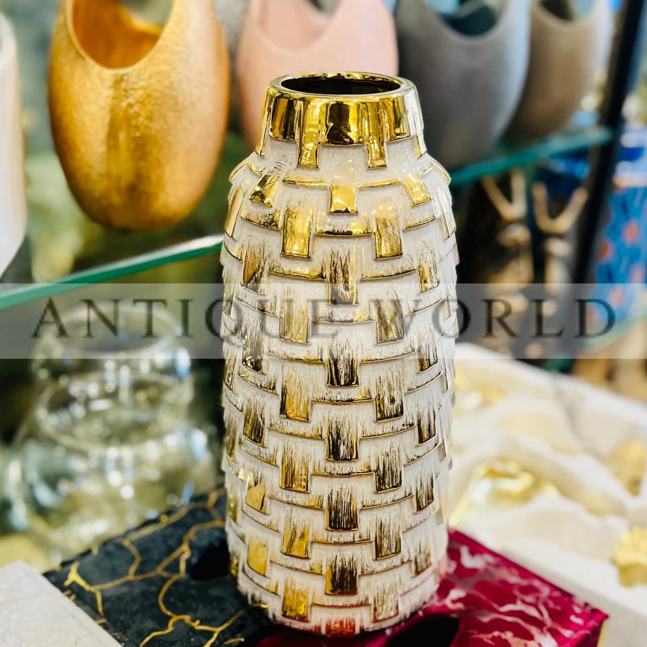 Gold Block Textured Vase