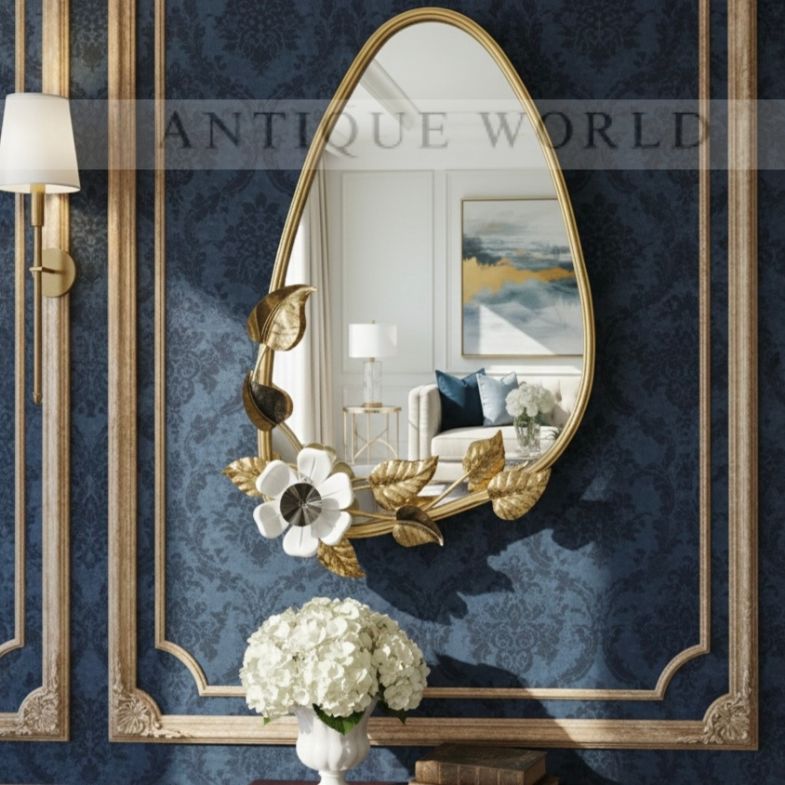 Golden Floral Oval Wall Mirror