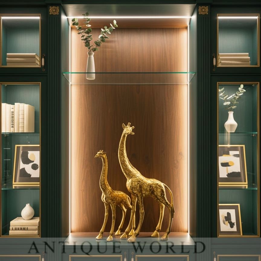 Luxury Golden Textured Giraffe Sculpture Pair (Set of 2)