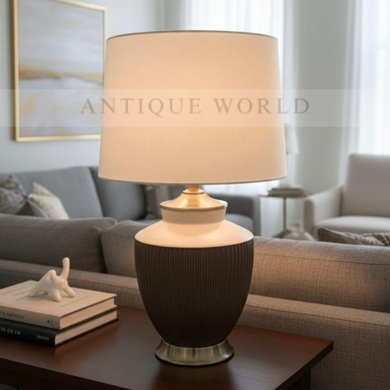 Amber Swirl Bedside Lamp with Simple Drum Shade