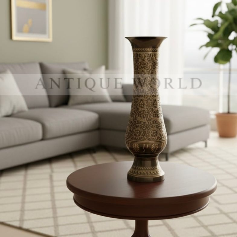 Engraved Brass Vase with Lid