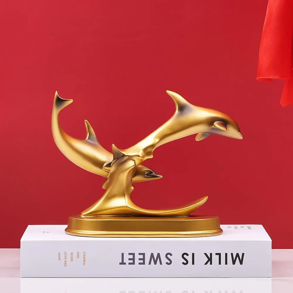 Gold Dolphin Model Statue