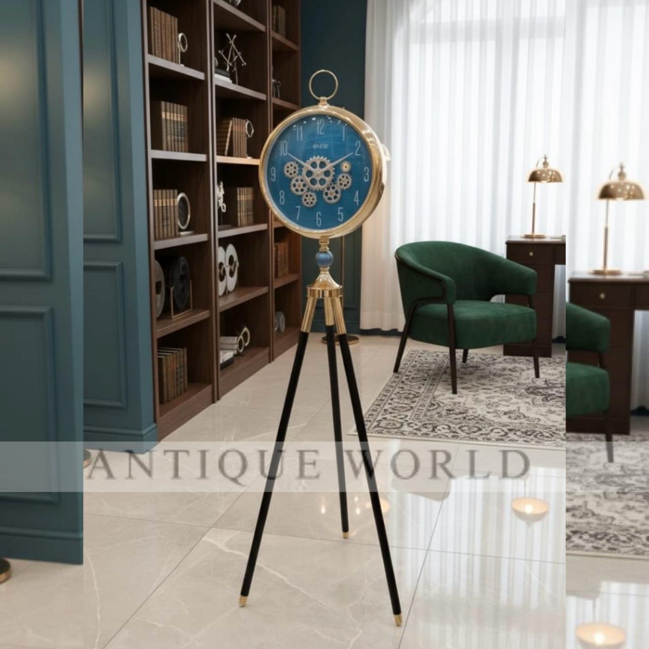 Tripod Floor Clock with a Mechanical Gear Design