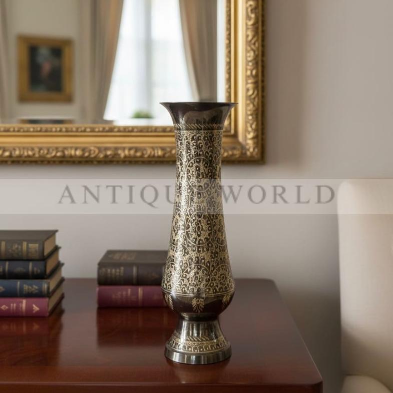 Engraved Brass Vase with Lid