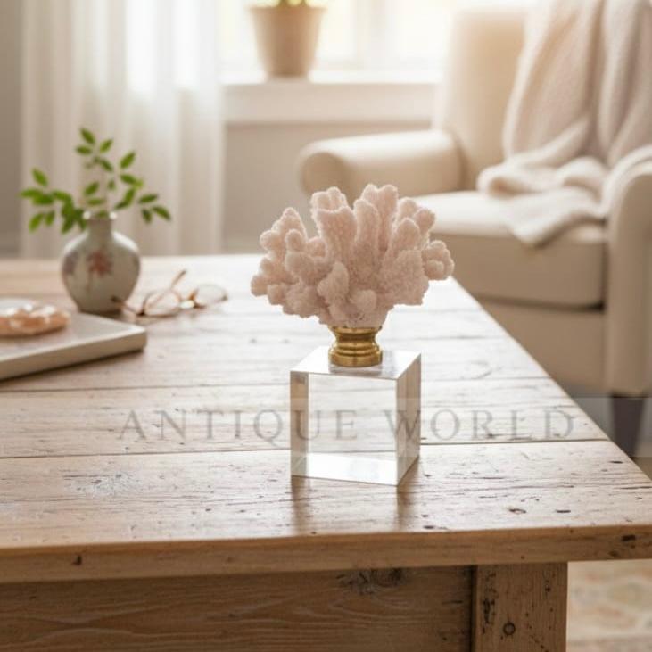 Acrylic Base Brass Finish Coral Decor
