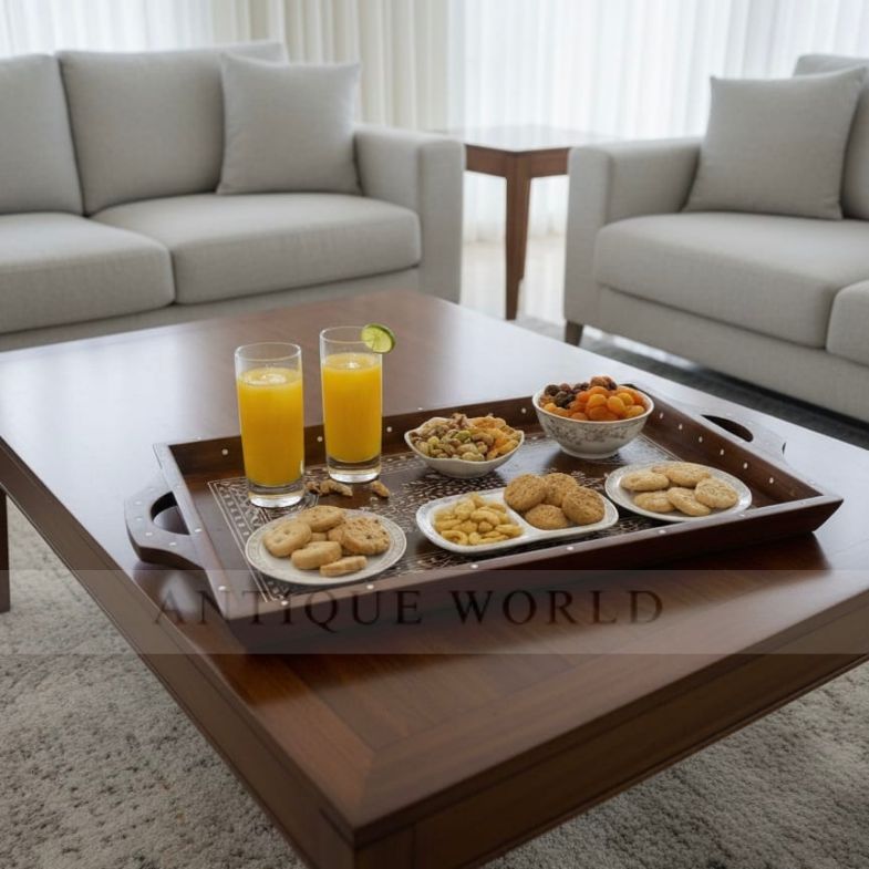 Walnut Wood & Bone Inlay Serving Tray