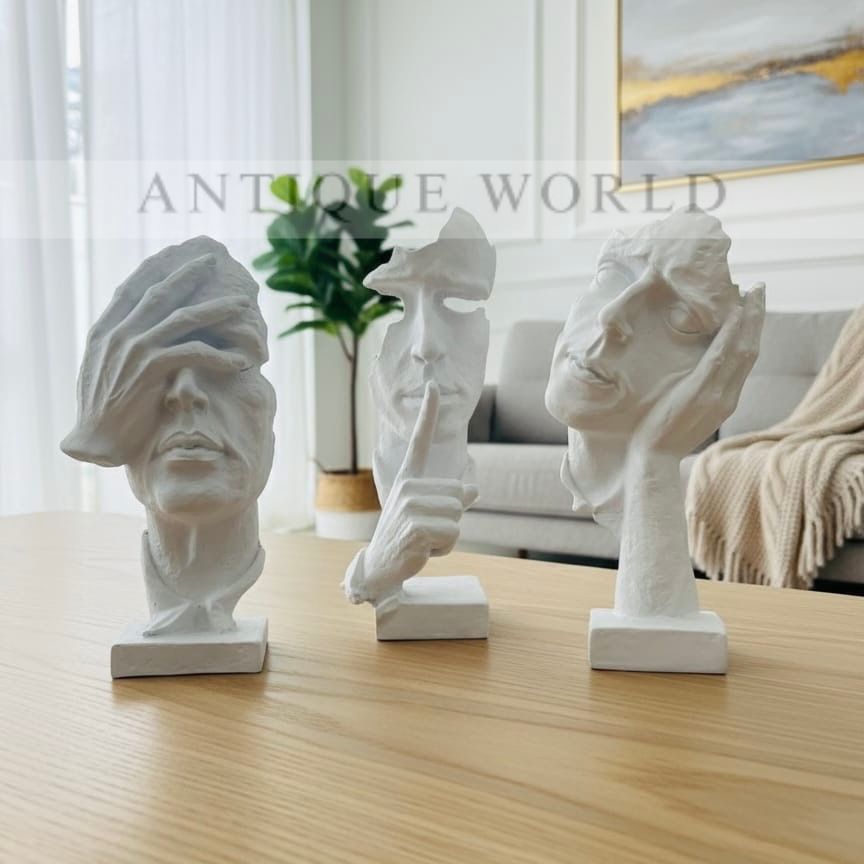 Modern Matte Black Three Wise Monkeys Statue Set (Hear, Speak, See No Evil) ( Set of 3 )