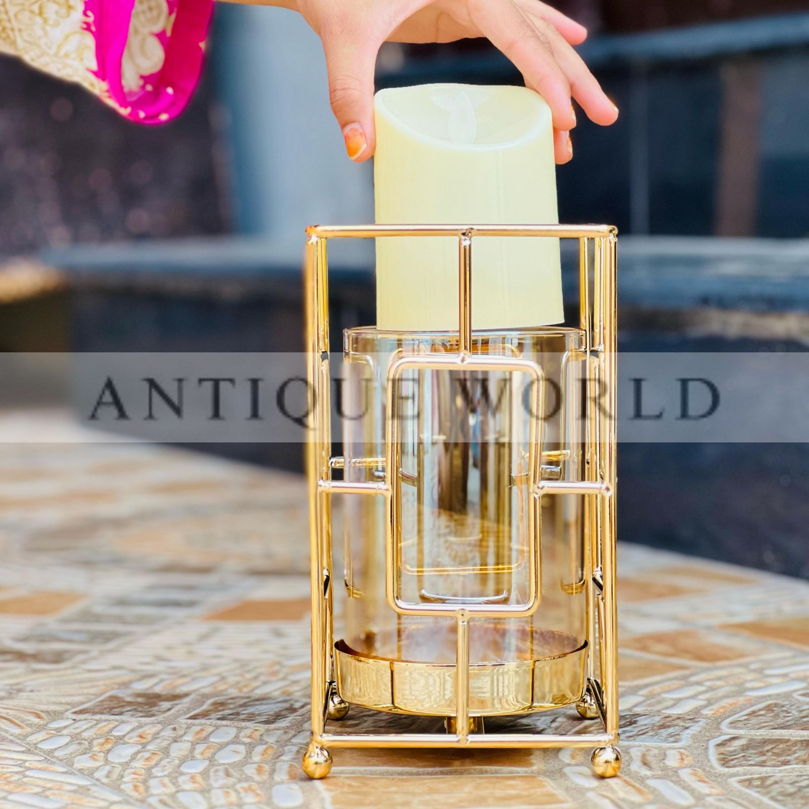 Imported Hurricane Lantern Candle Stand( Set Of 3)