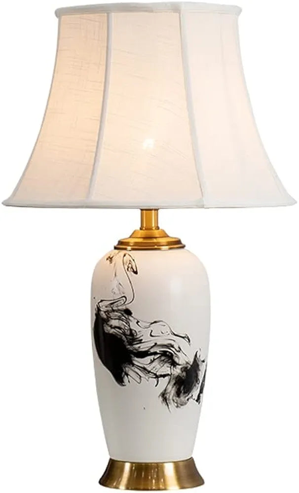 Chinese Table Lamp Vintage Bedside Lamp with Fabric Shade