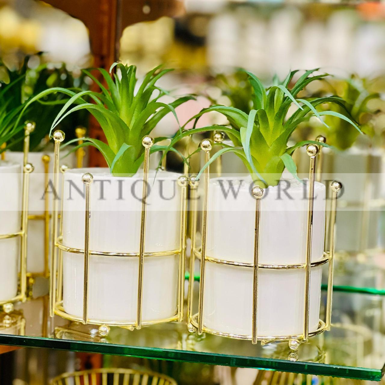 Gilded Metal Stand with Plant