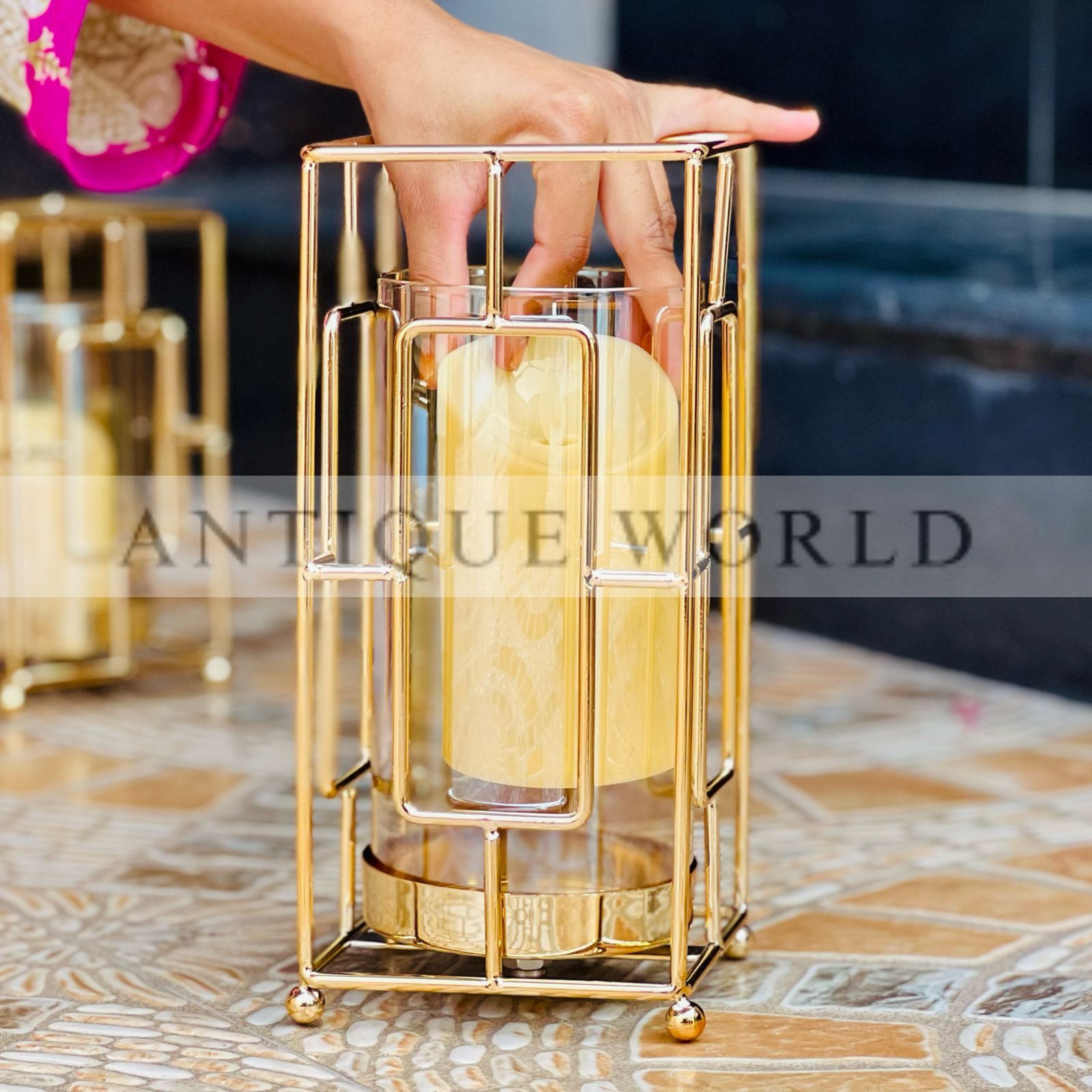 Imported Hurricane Lantern Candle Stand( Set Of 3)