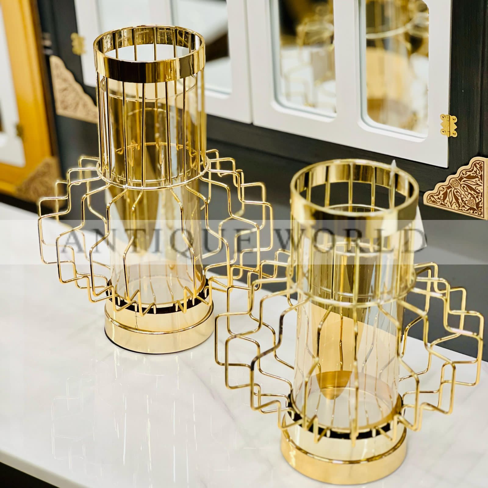 Gold Bamboo Glass Candle Stand