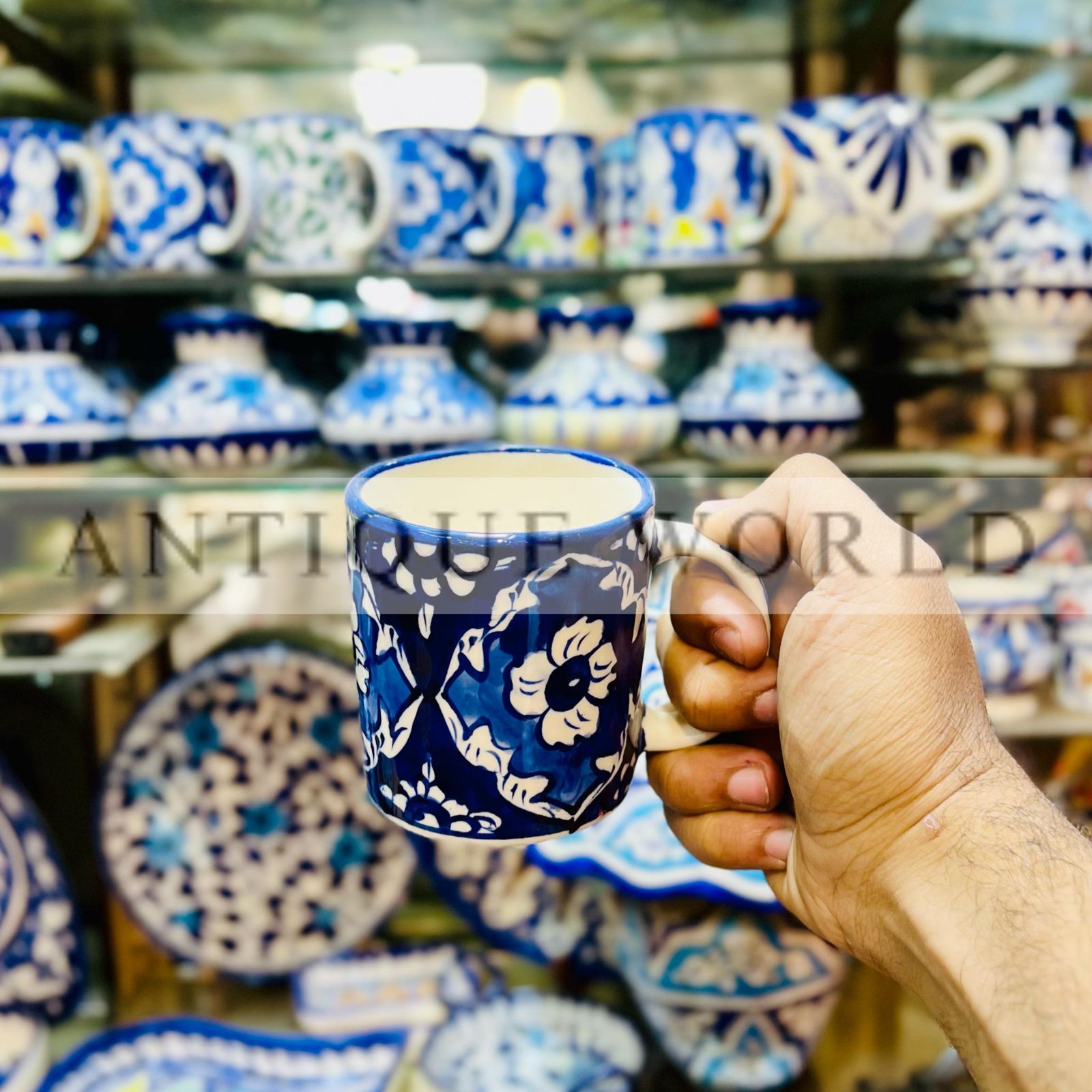 Hand Painted Blue Pottery Mug