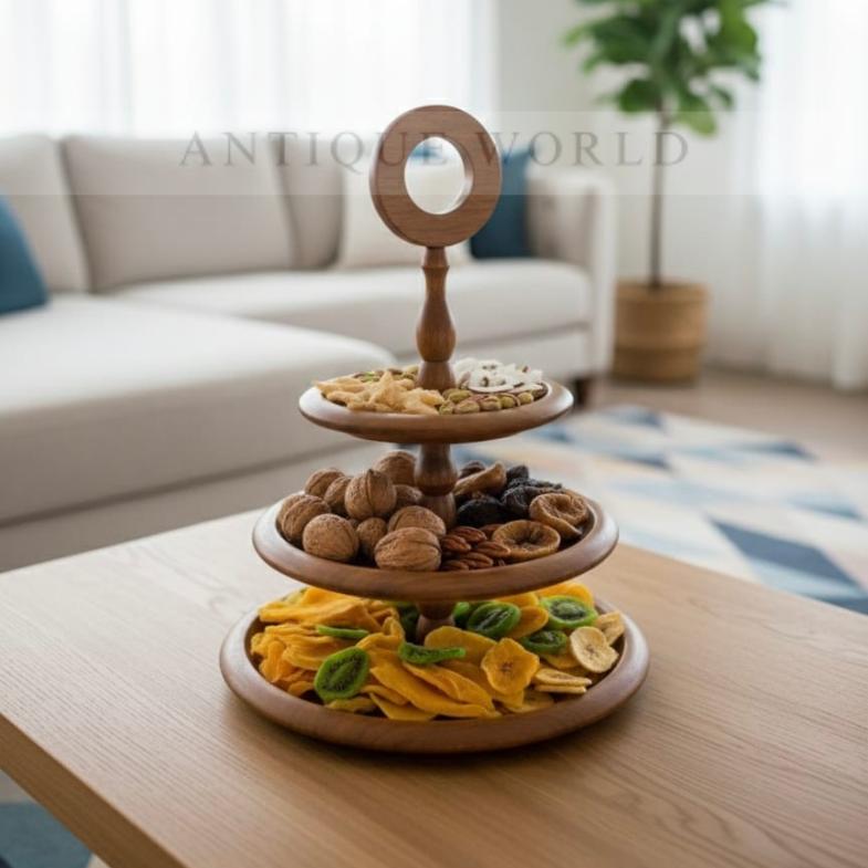 3 Portion Wooden Serving Tray