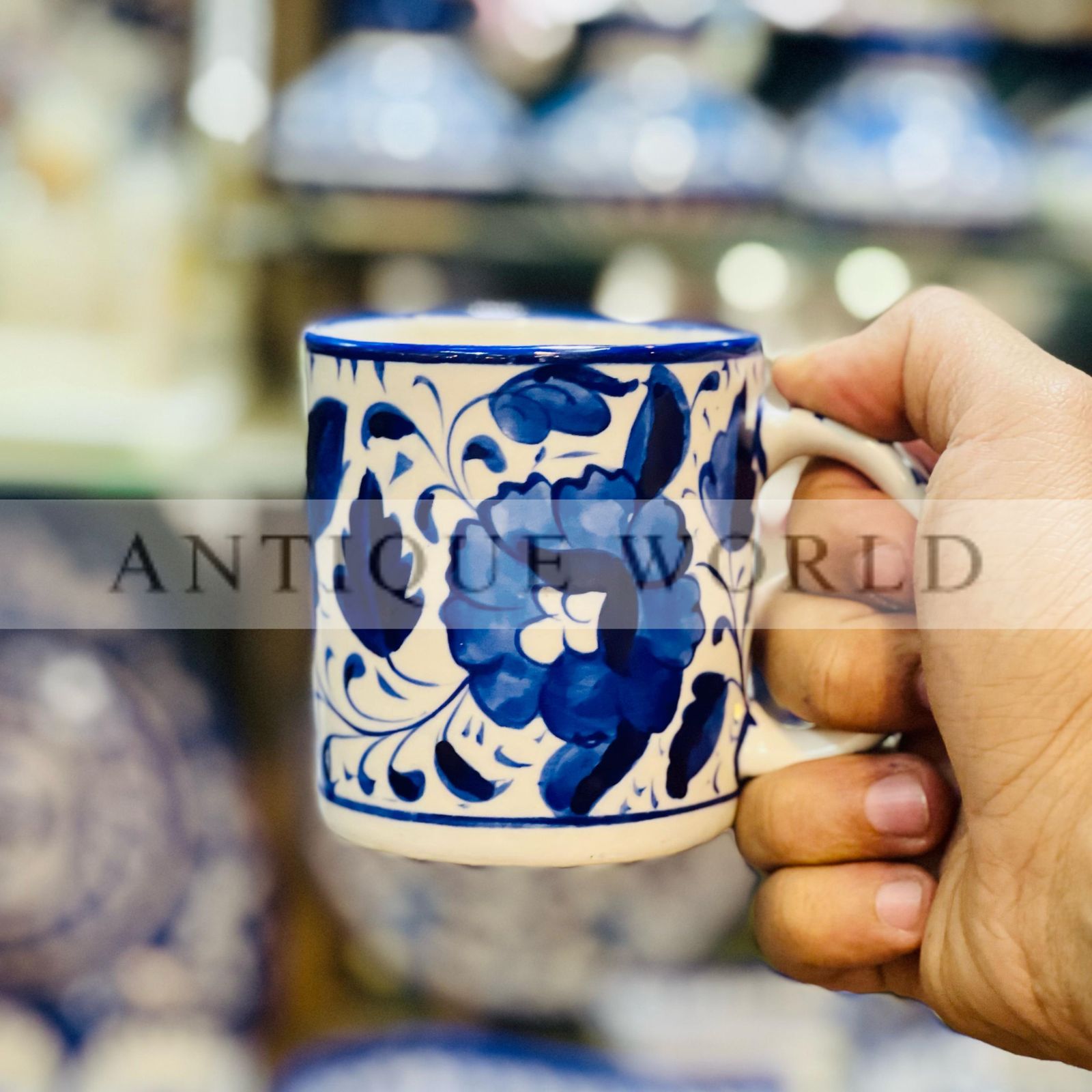 Hand Painted Blue Pottery Mug