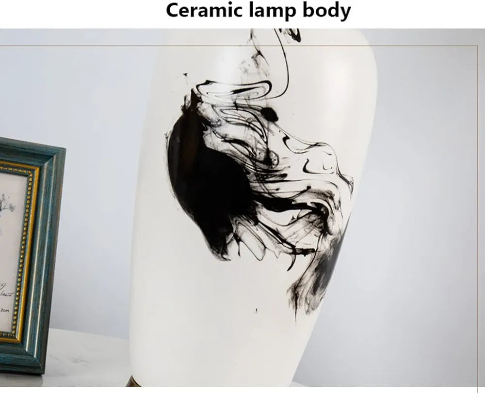 Chinese Table Lamp Vintage Bedside Lamp with Fabric Shade