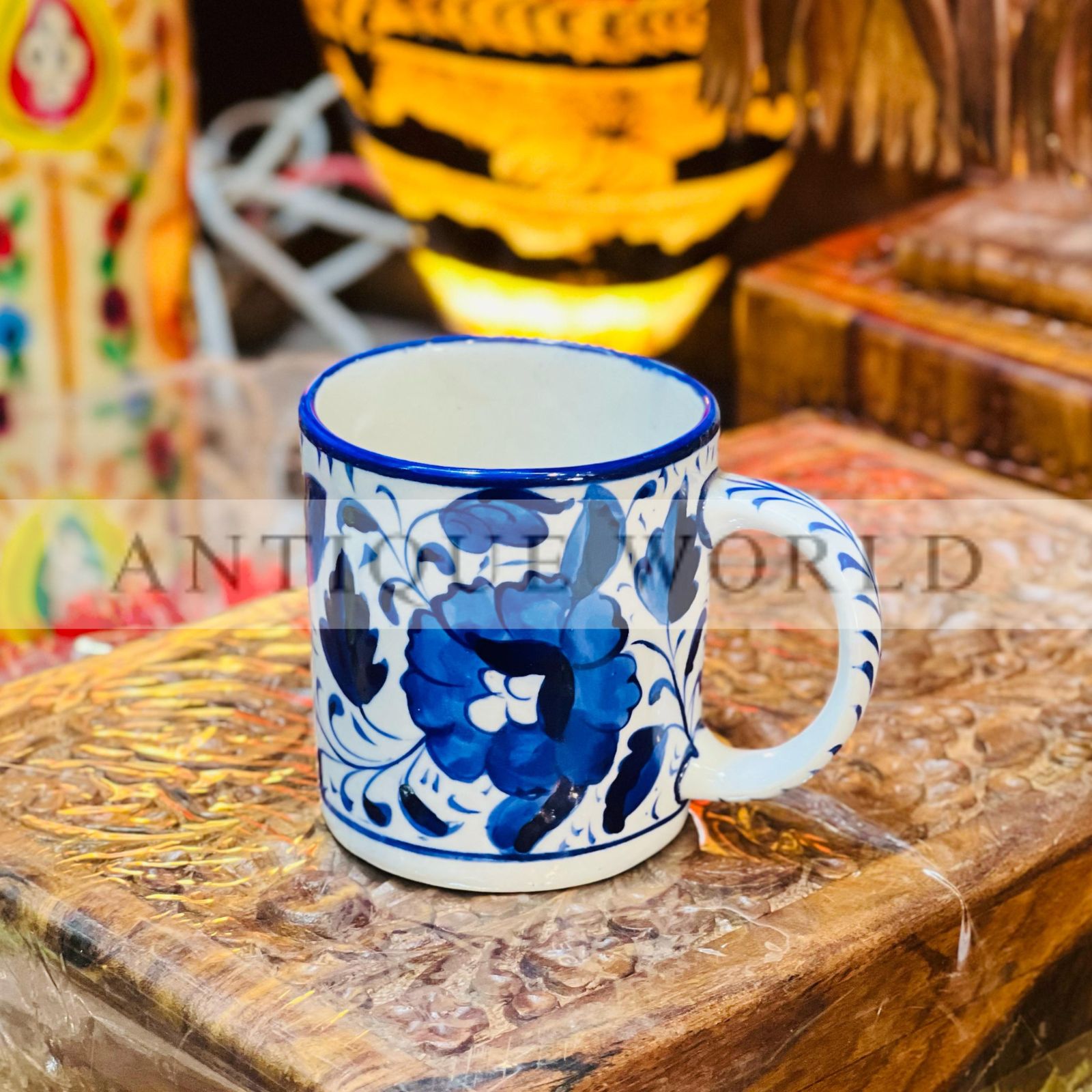 Hand Painted Blue Pottery Mug