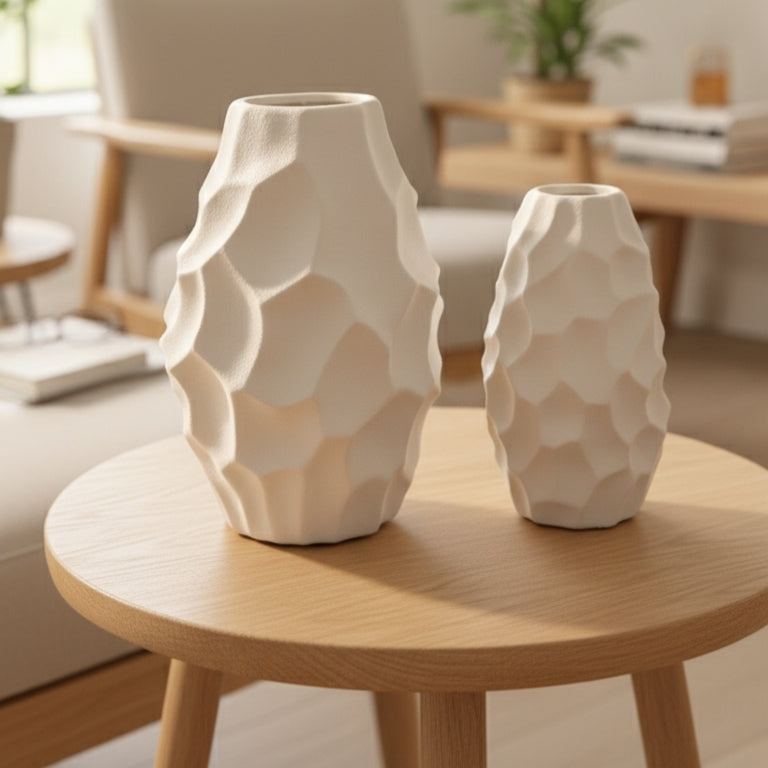 Textura Ivory Ceramic Vase Set