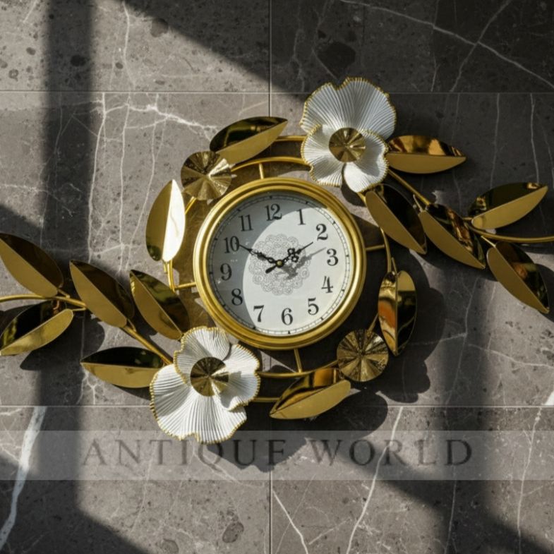 Metal Leaf and Flower Accent Clock