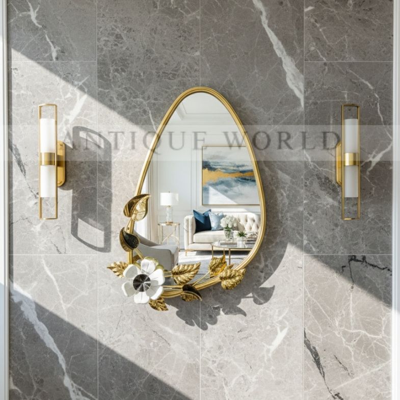 Golden Floral Oval Wall Mirror