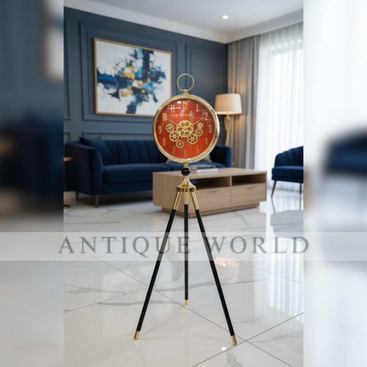 Tripod Floor Clock with a Mechanical Gear Design