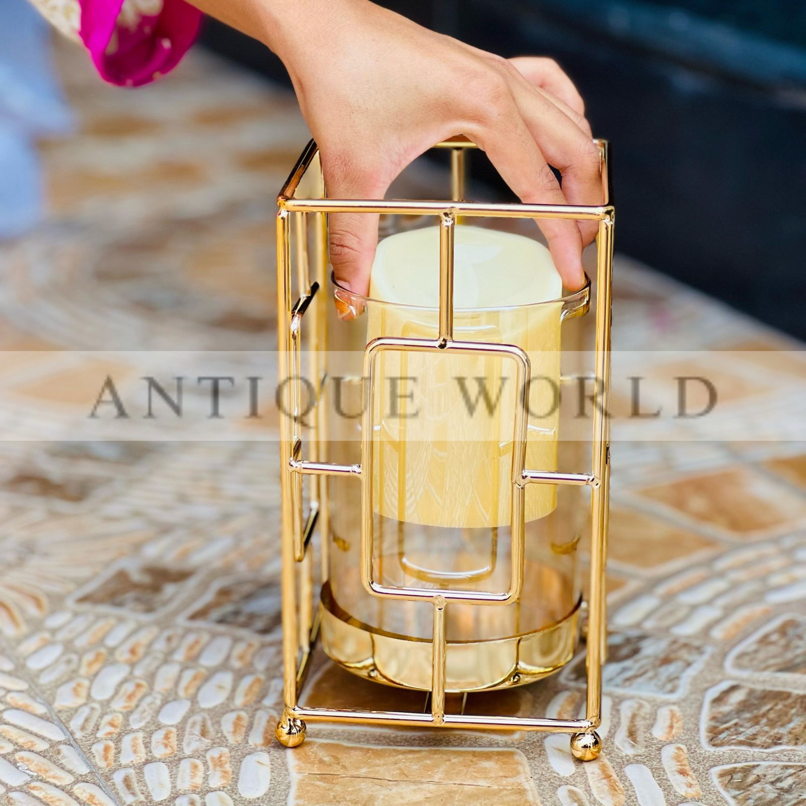 Imported Hurricane Lantern Candle Stand( Set Of 3)