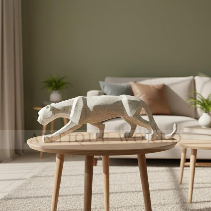Geometric Crackle-Finish Panther Sculpture