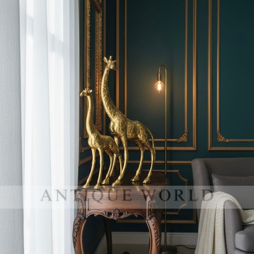 Luxury Golden Textured Giraffe Sculpture Pair (Set of 2)