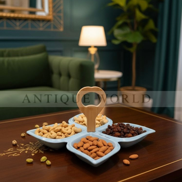 Elegant Quad Snack Server with Wooden Handle