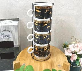 4-Piece Black Mug Set with Stand