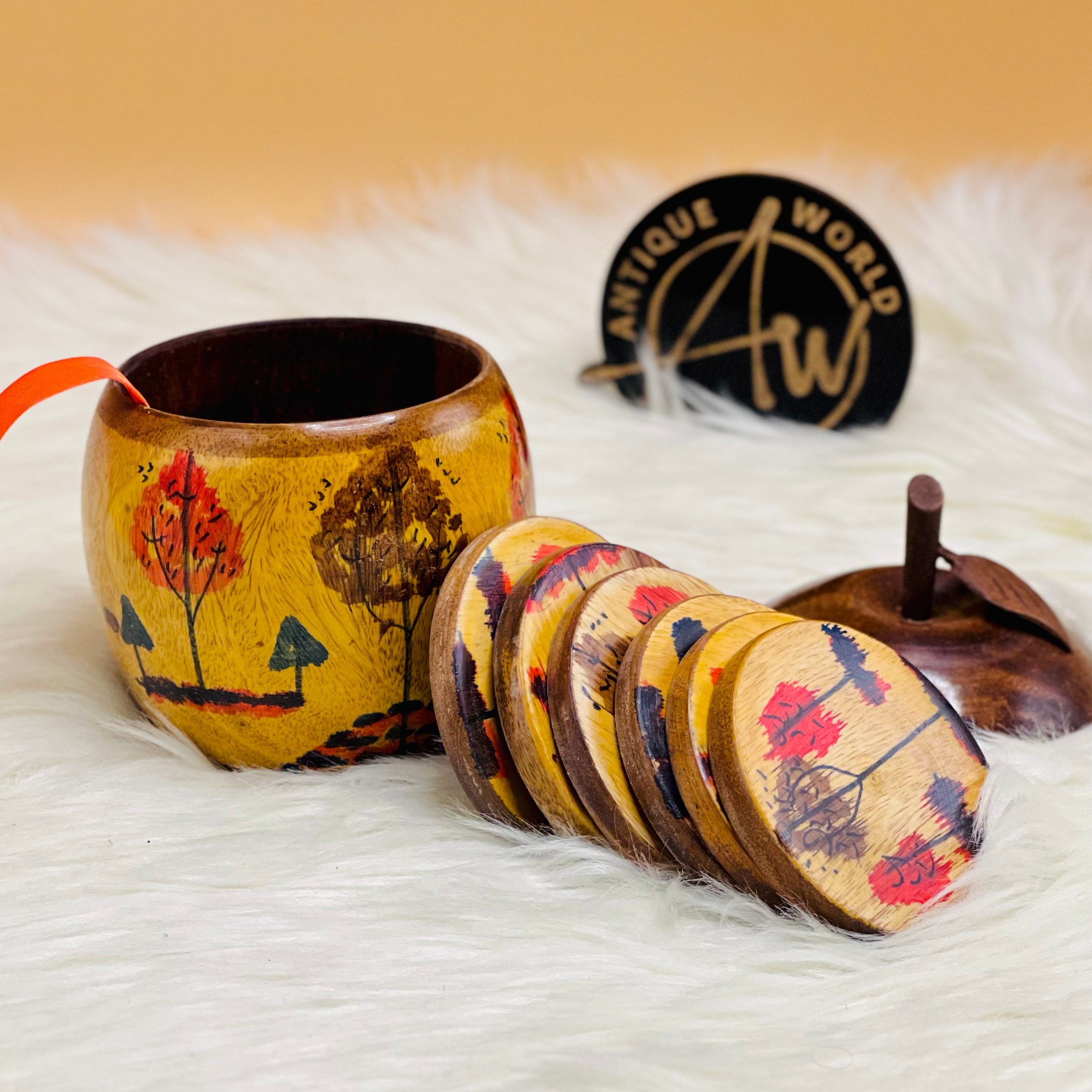 Apple Shaped Wooden Tea Coaster
