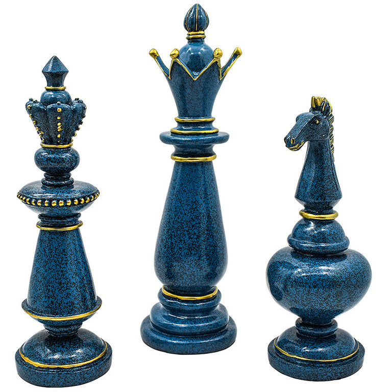 Antique Blue Onyx Chess Ornaments (Set Of 3)