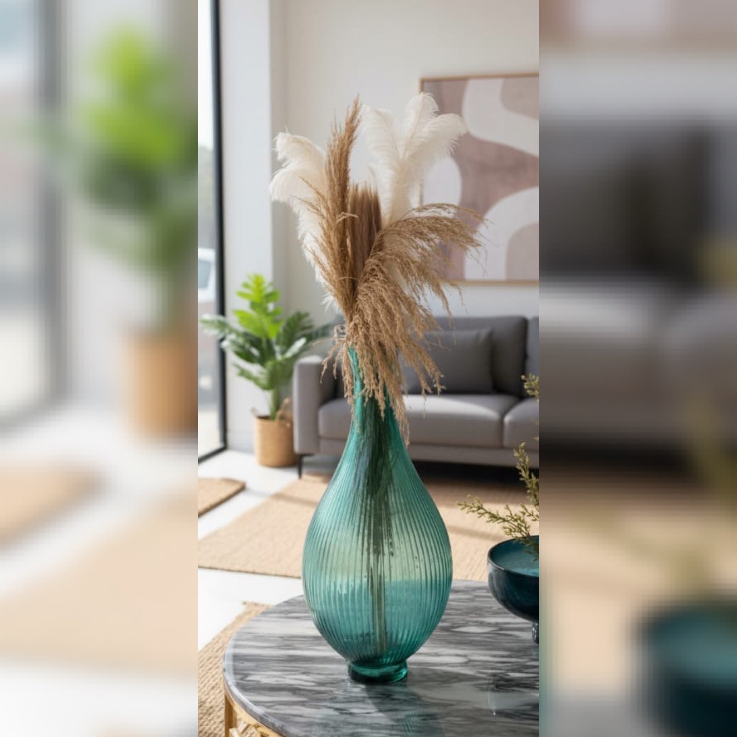 The Ribbed Teal Glass Vase