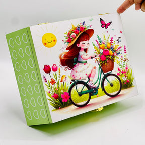 Painting of a Girl Riding with a basket of Flowers Jewellery Box