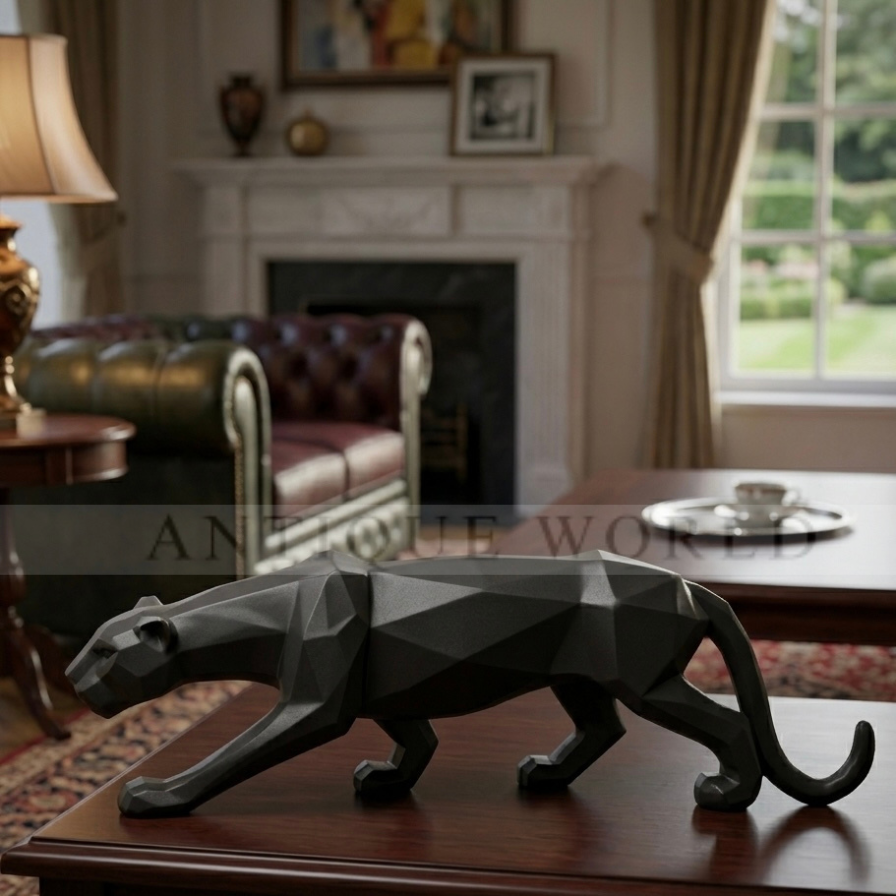 Geometric Crackle-Finish Panther Sculpture