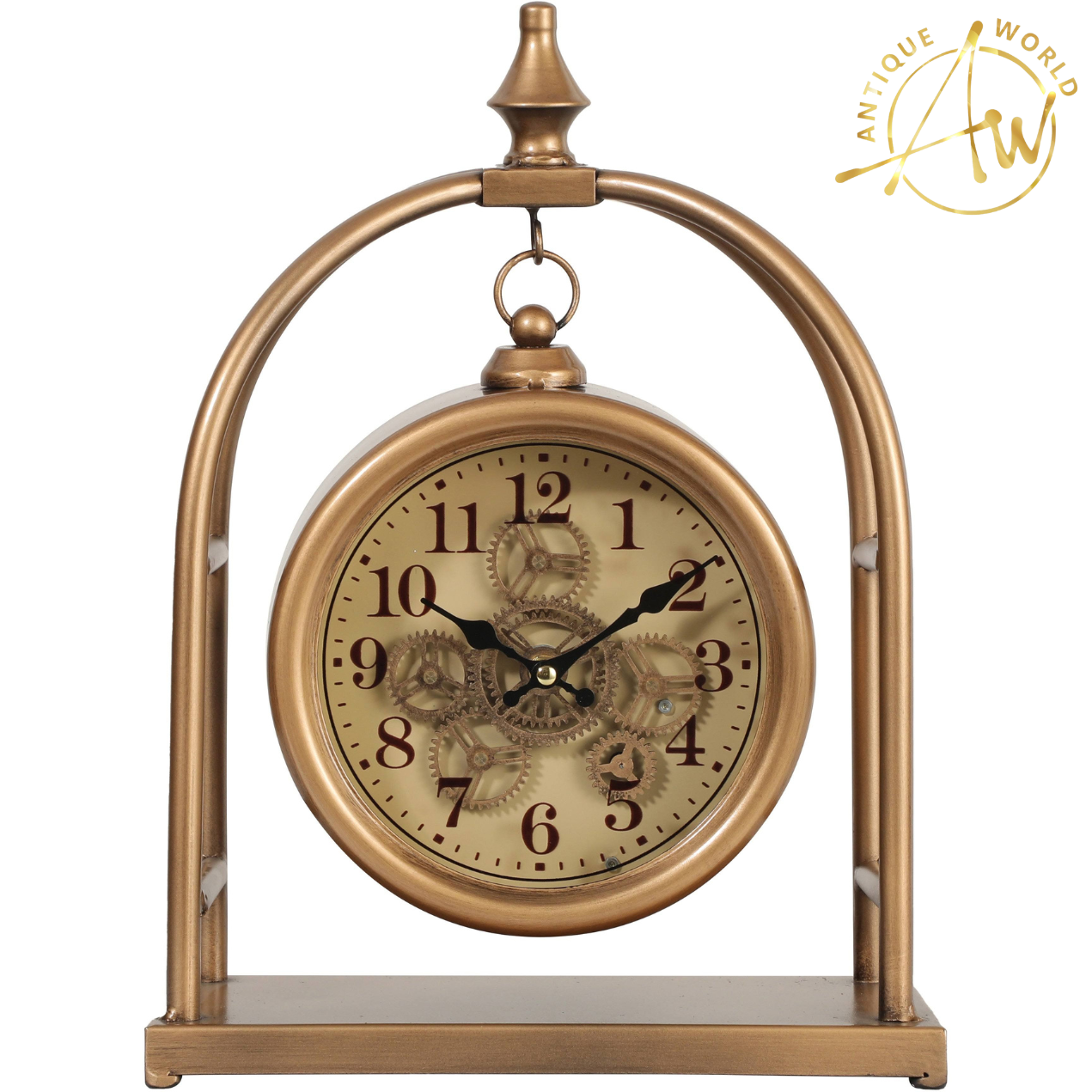 Exposed Gear Gold Table Clock
