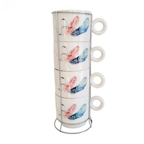 Feather Print Mug Set of 4 with Stand