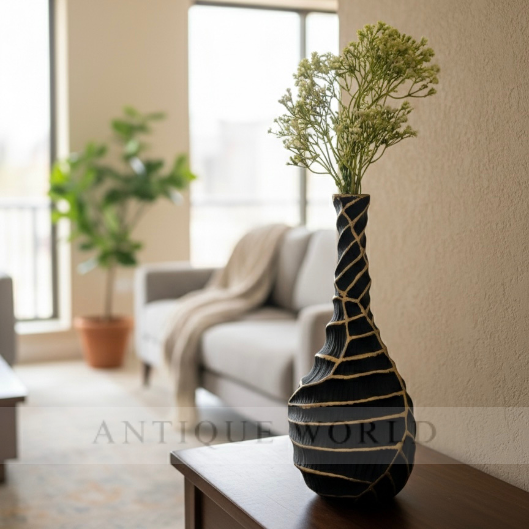 Modern Spiral Ribbed Ceramic Vase