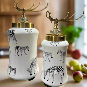 Decorative Zebra Texture Ceramic Ginger Jar ( Set of 2 )