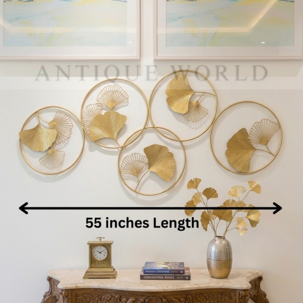 Golden Ginkgo Leaf Circle Elegance Wall Art