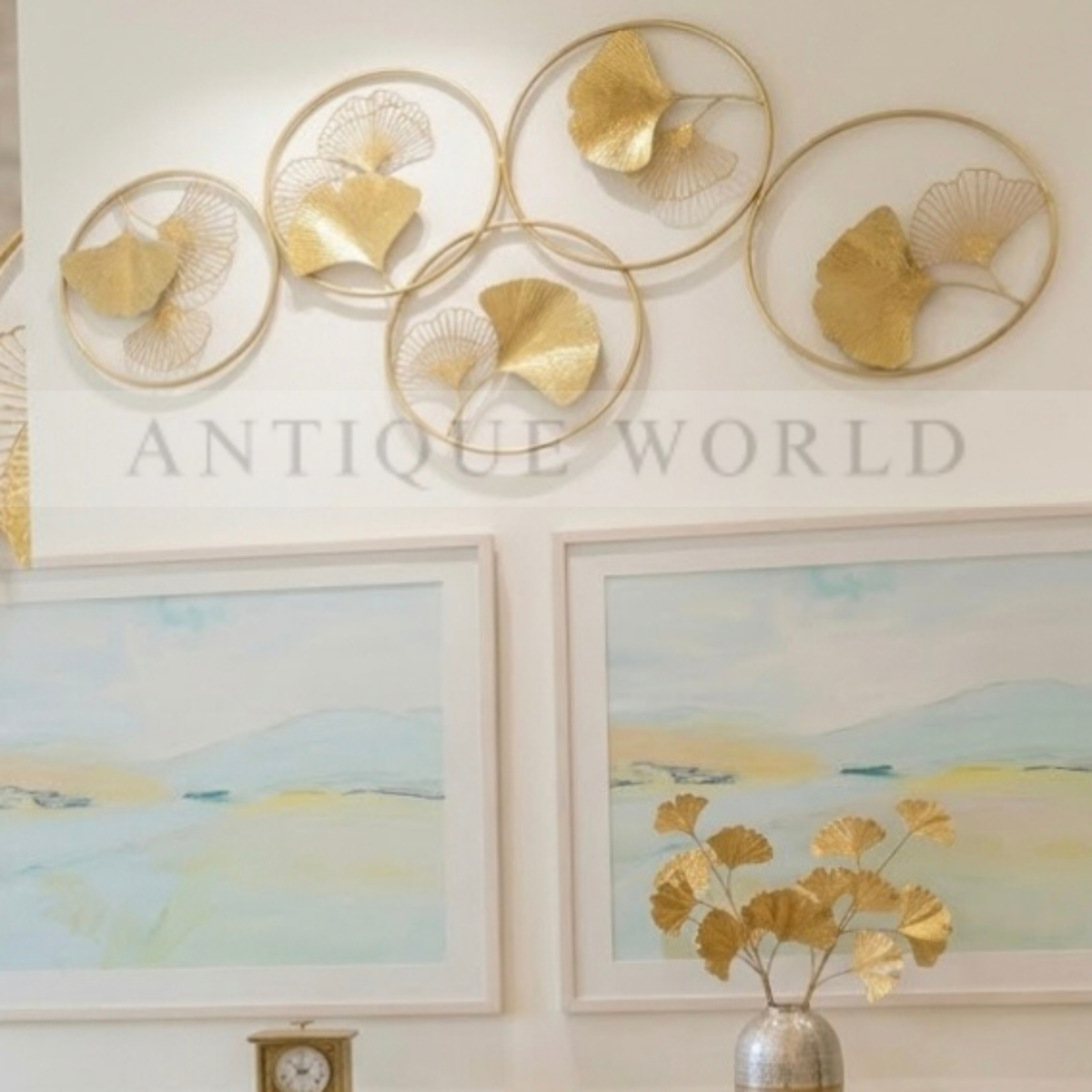 Golden Ginkgo Leaf Circle Elegance Wall Art