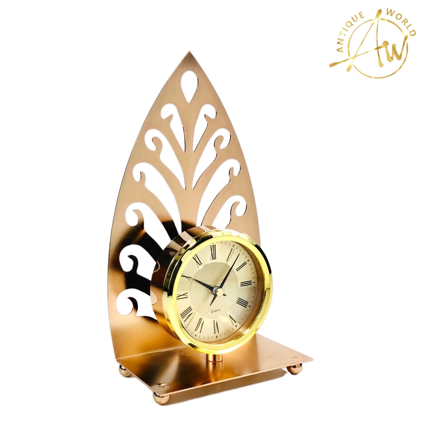 Metallic Golden Leaf Table Clock