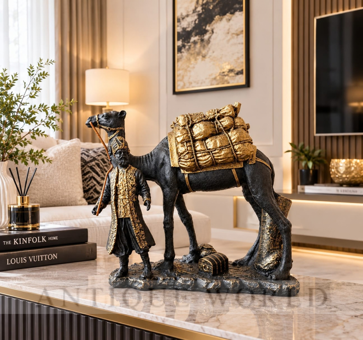 Traditional Traveler & Camel Statue with Treasure Load
