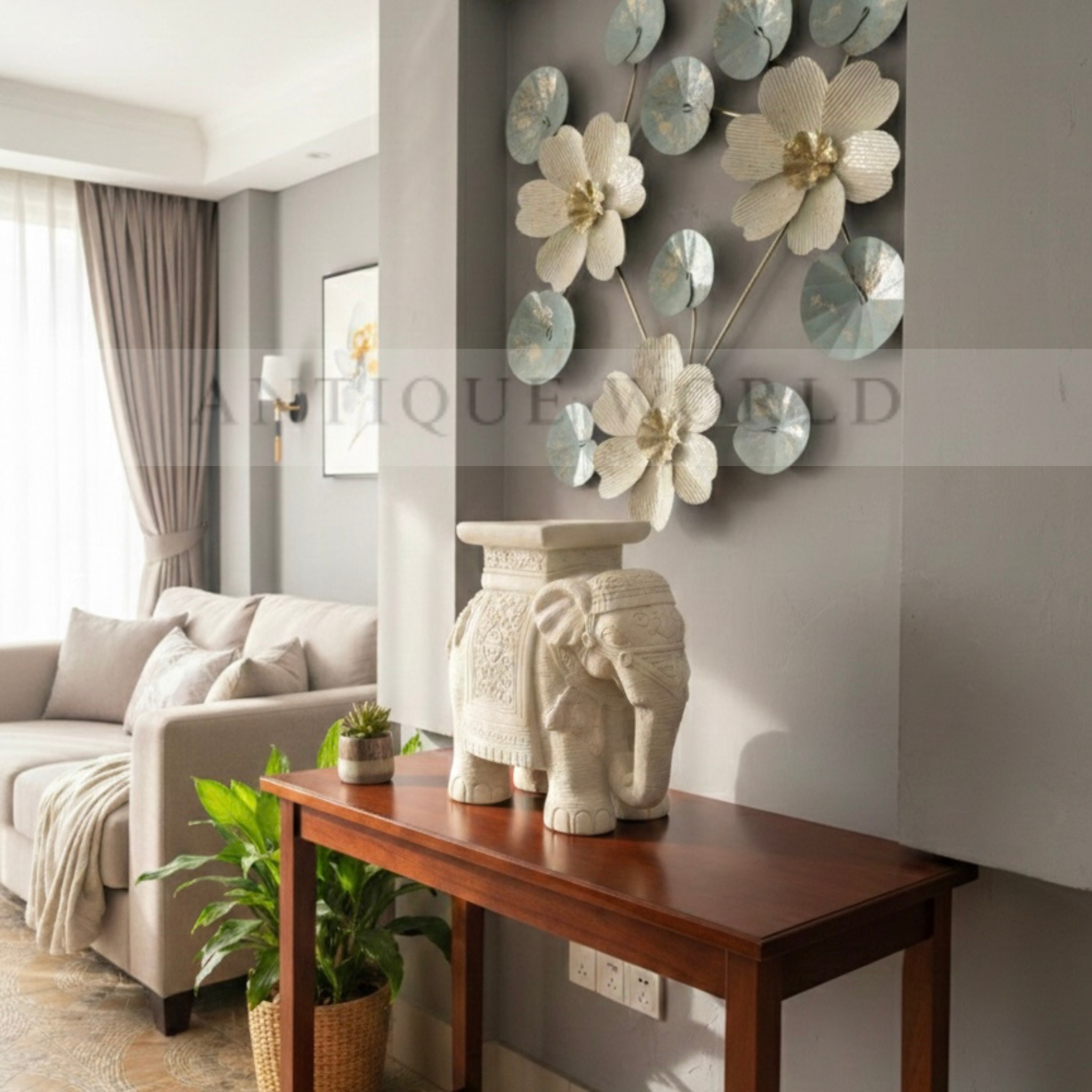 Hand-Carved Decorative Elephant Pedesta