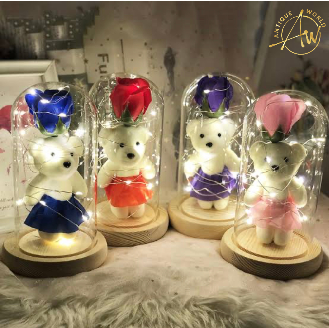 LED Eternal Teddy Bear Rose Decor