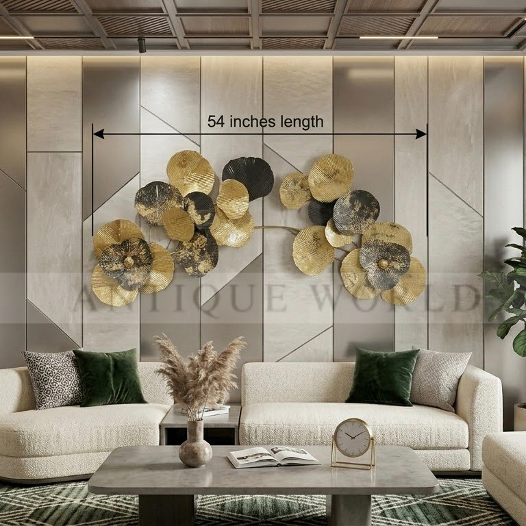 Modern Luxury Gold & Black Floral Metal Wall Art