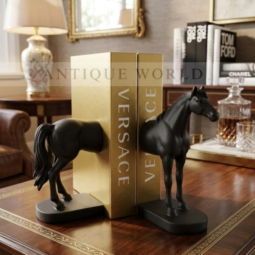 “Modern Black Horse Bookend Set – Resin Decorative Book Holders”