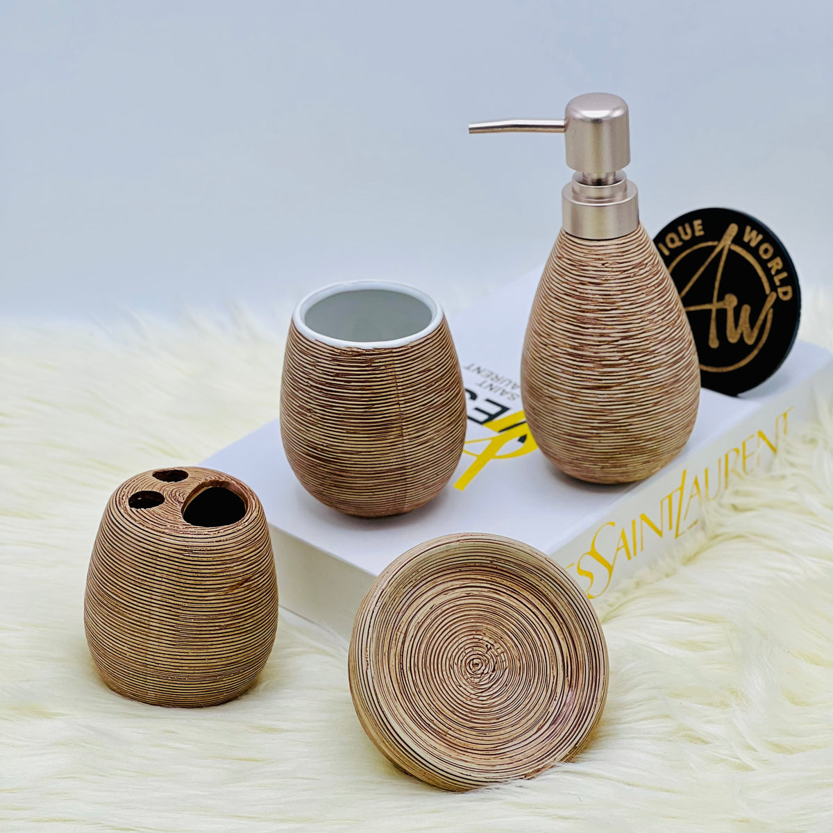 Check Texture Ceramic Bath Set-4pcs